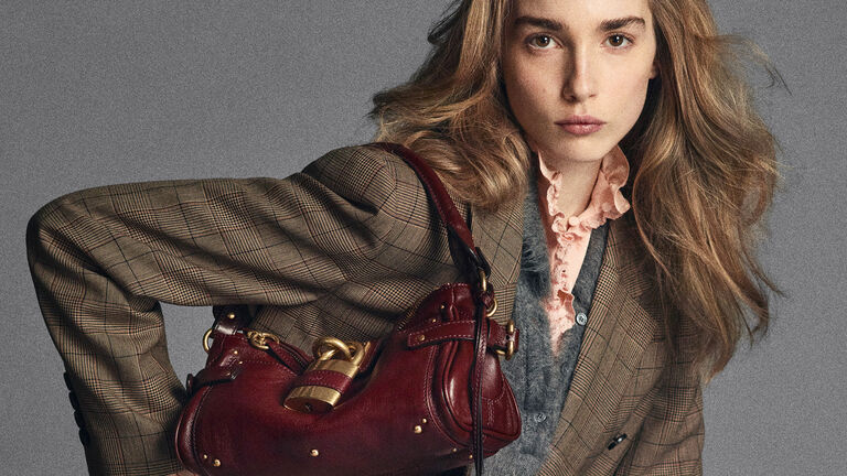 Model wearing Paddington bag for Chlo&eacute; Fall 2026 Lookbook