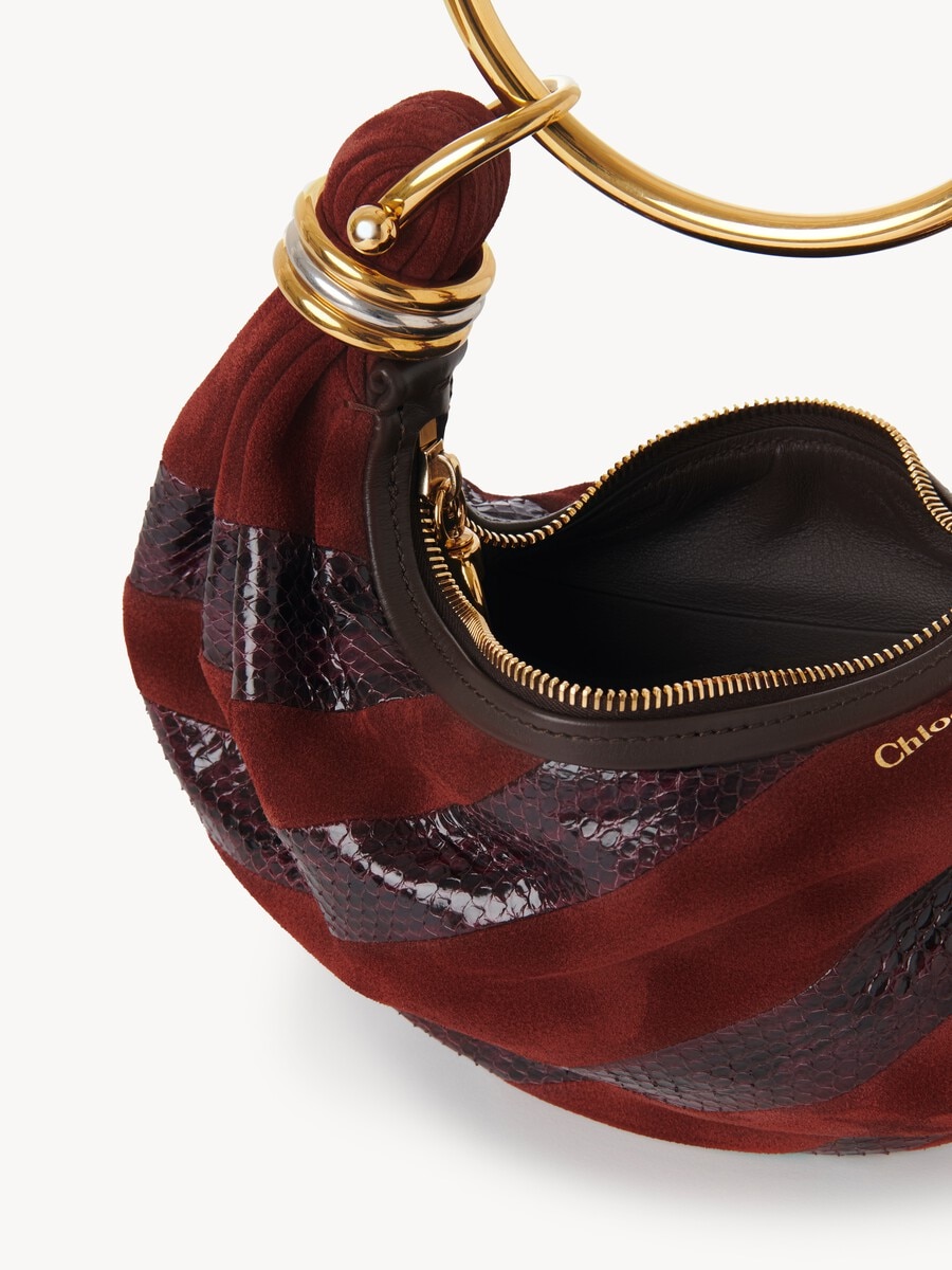 Mini Bracelet Hobo bag in suede leather & snakeskin - 6