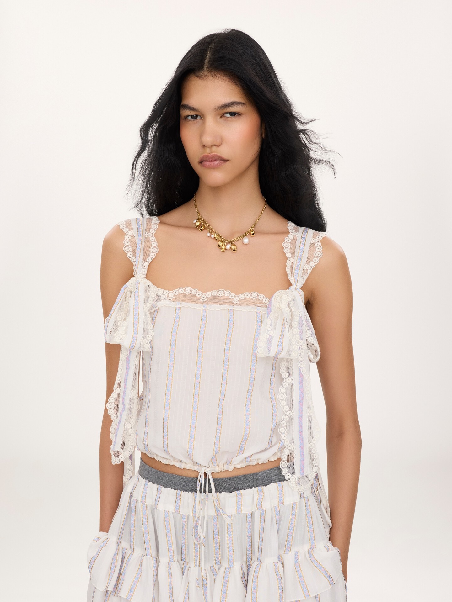 Cropped top in silk lurex jacquard & lace - 3.0