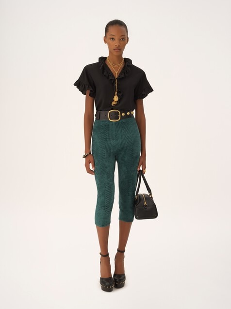 Short-sleeve ruffle top in cr&ecirc;pe de chine