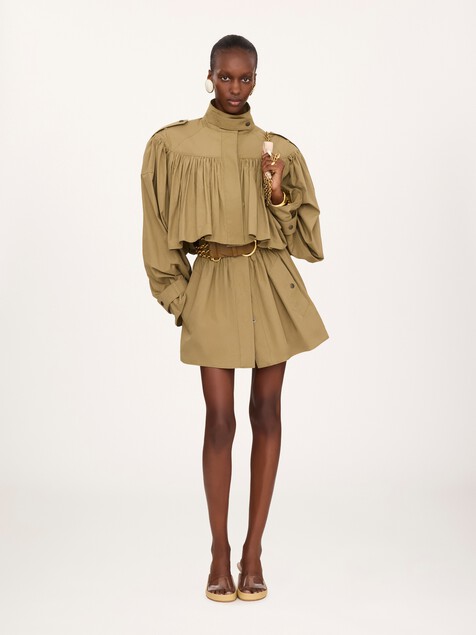 High-neck short trench coat in cotton poplin