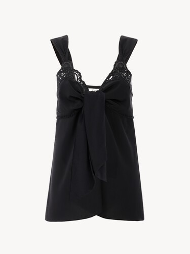 Fluid lingerie top in cr&ecirc;pe de chine & lace - 2