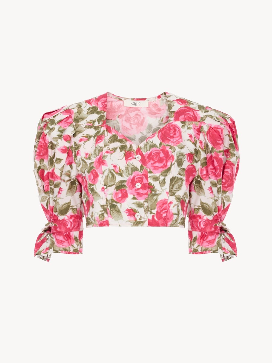Puff-sleeve cropped top in cotton poplin - 2