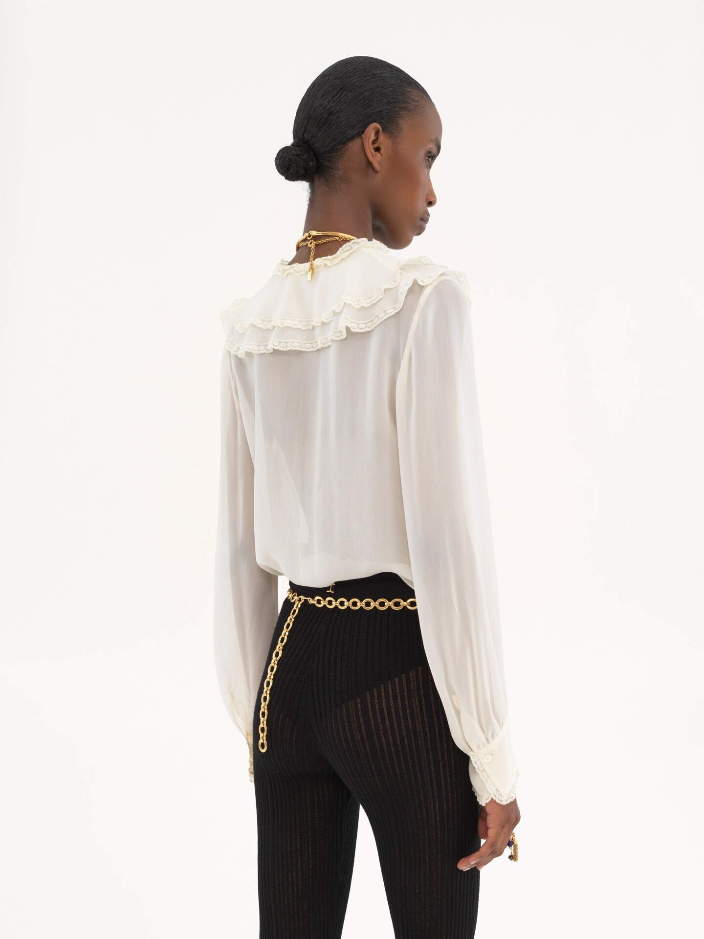 Ruffled blouse in silk georgette - 4.0