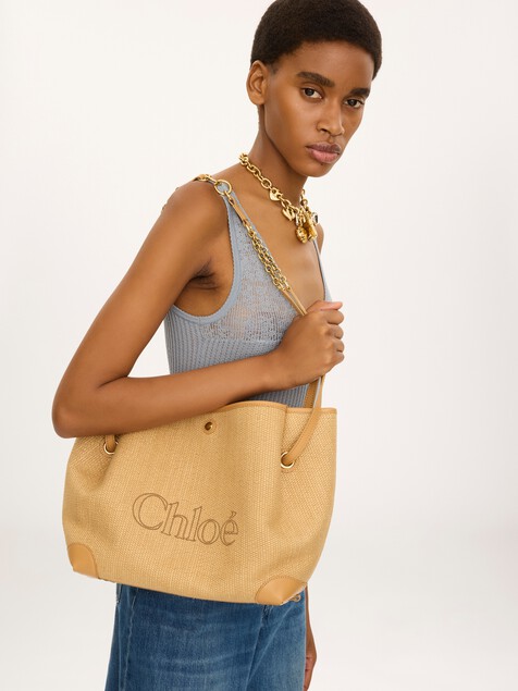 Chlo&eacute; Clover double carry bag in raffia-effect fibers