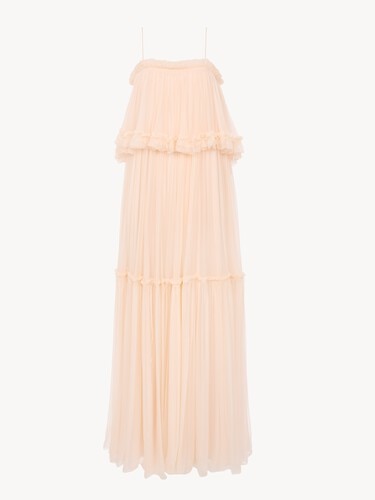 Thin-strap long dress in silk mousseline - 1