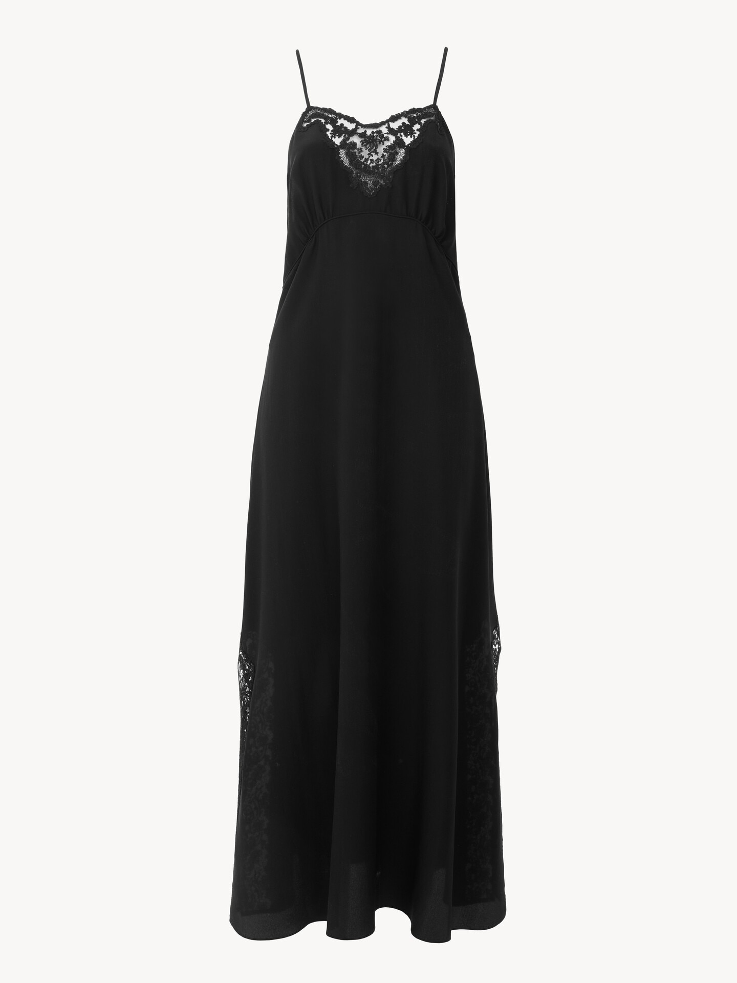 Robe lingerie longue en cr&ecirc;pe de chine et dentelle - 2.0