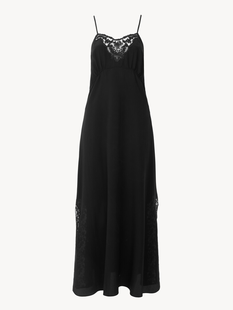 Robe lingerie longue en cr&ecirc;pe de chine et dentelle - 2