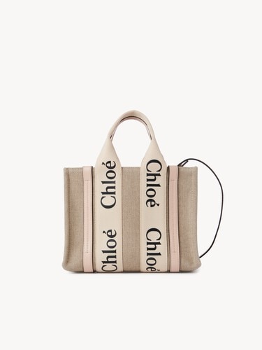 Small Woody tote bag in linen - 2