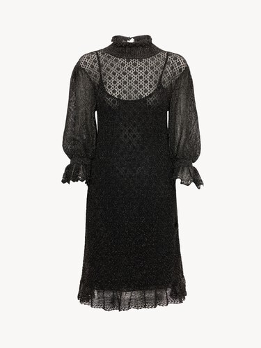 Ruffled puff-sleeve mini dress in a lurex knit - 2