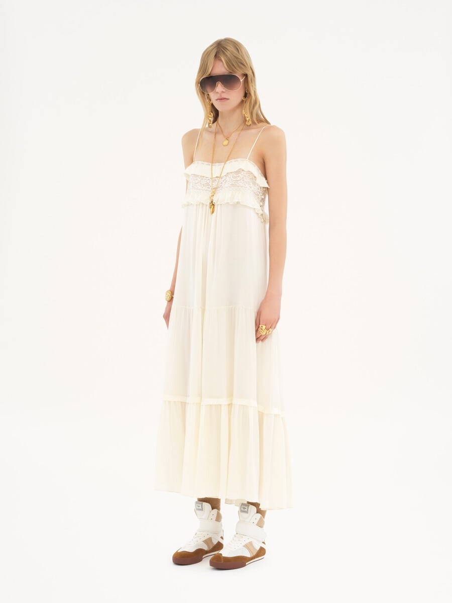 Sleeveless long dress in silk charmeuse - 3
