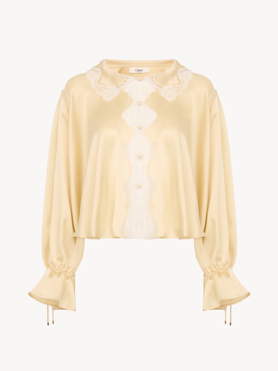 Fluid top in washed silk satin & lace - 2