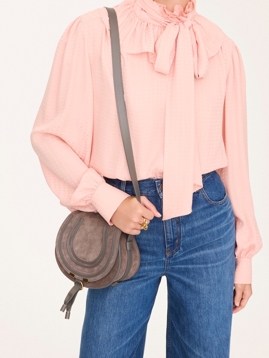 Petit sac port&eacute; &eacute;paule Marcie en cuir velours - 2