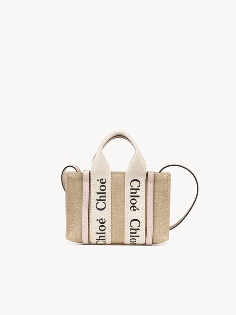 Mini Woody tote bag in linen