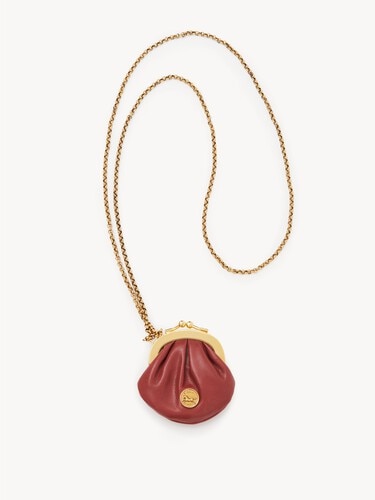 Micro Horse Medal coin purse necklace in grained leather - 1