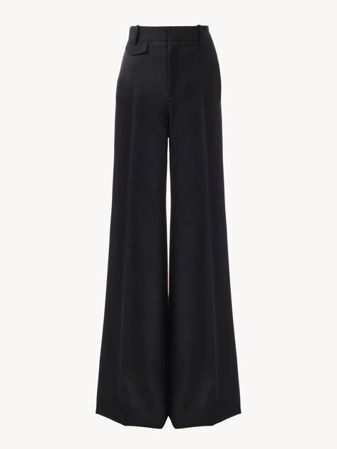 High-rise flared pants in wool grain de poudre