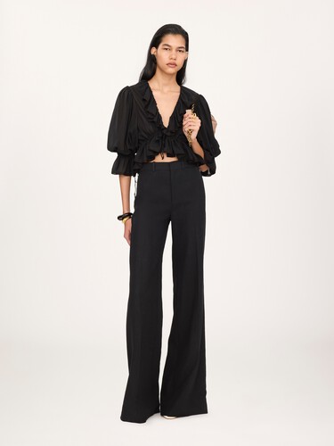 High-rise flared pants in linen cr&ecirc;pe - 3