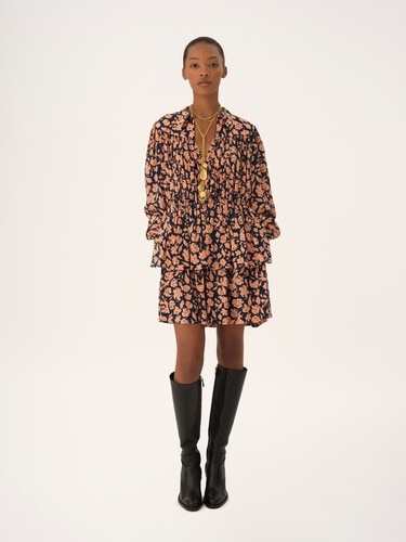 Gathered mini dress in cr&ecirc;pe de chine - 4