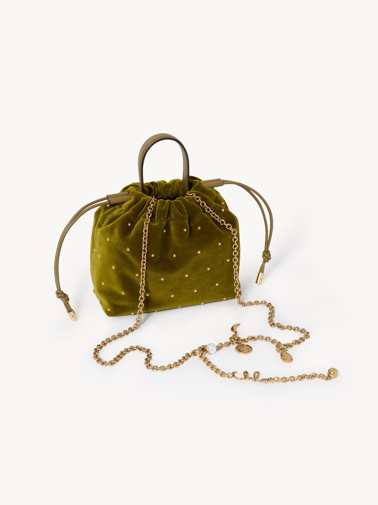 Mini Chlo&eacute; Icons shoulder bag with chain in velvet with studs - 2.0