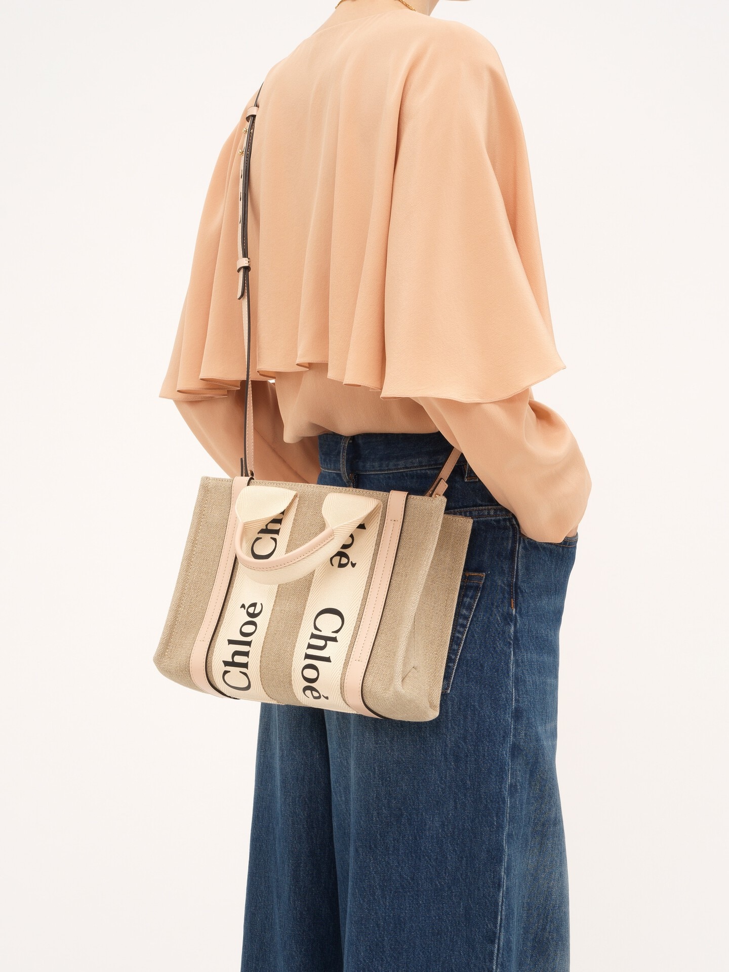 Small Woody tote bag in linen - 2.0
