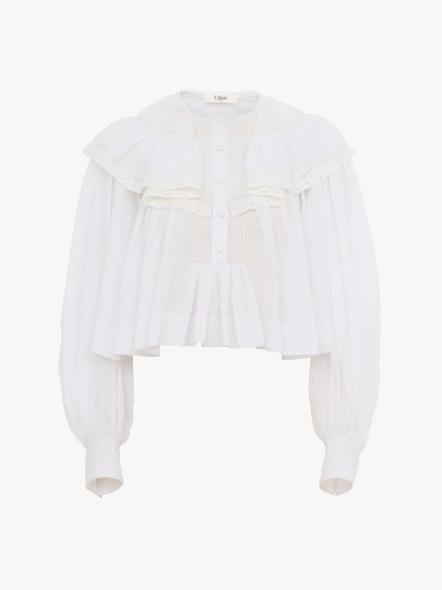 Cropped ruffle top in cotton voile & lace - 2