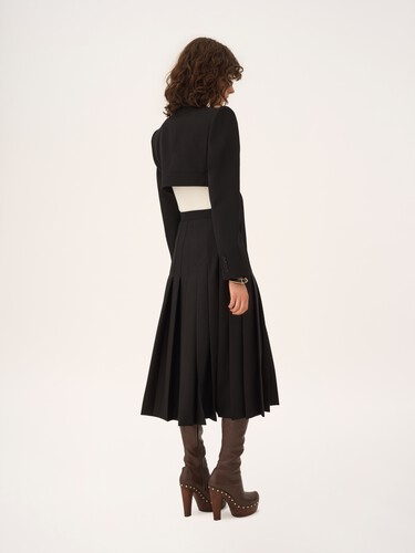 Pleated midi skirt in wool grain de poudre - 7