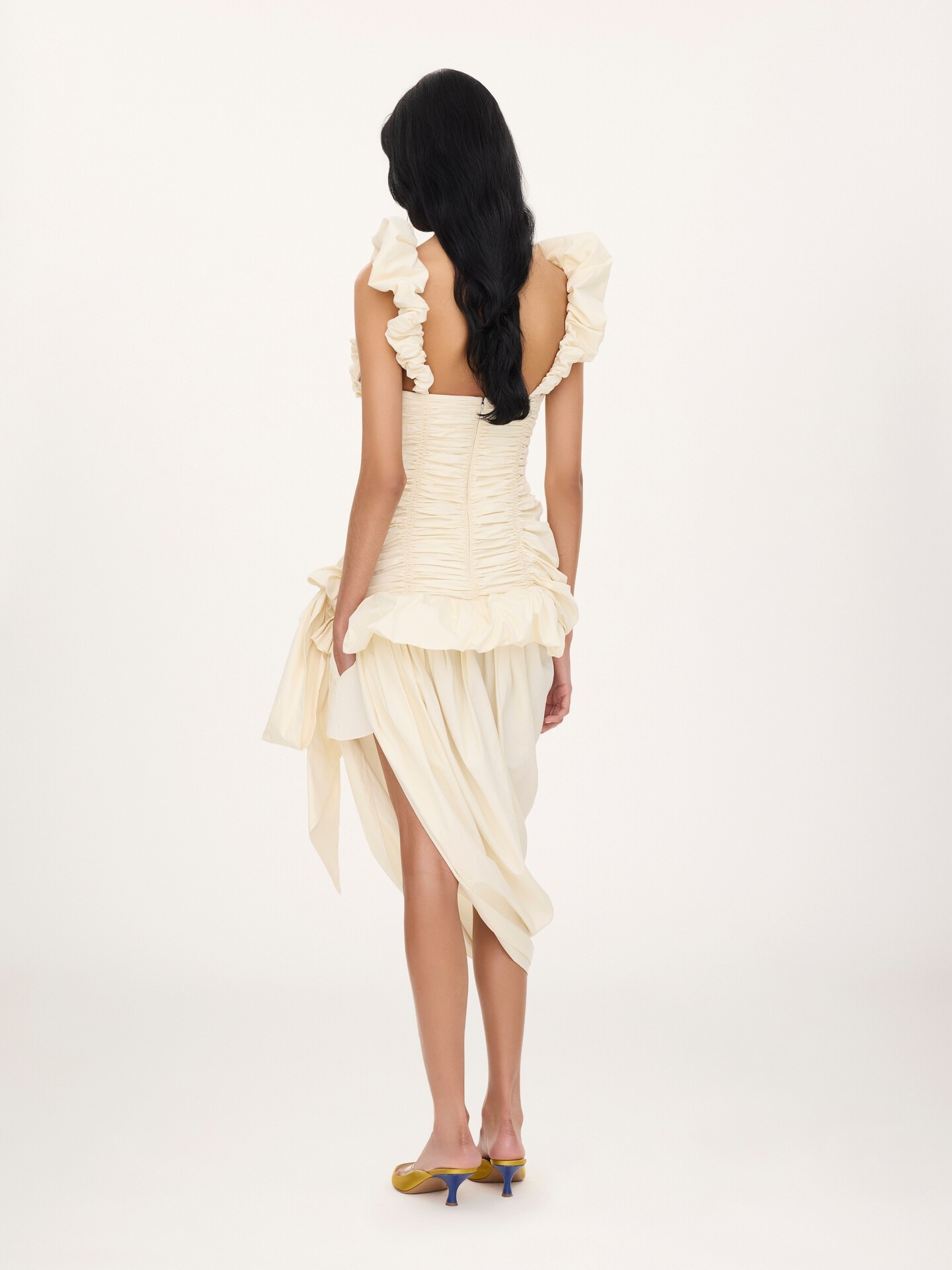 Ruched bustier midi dress in cotton poplin - 6.0