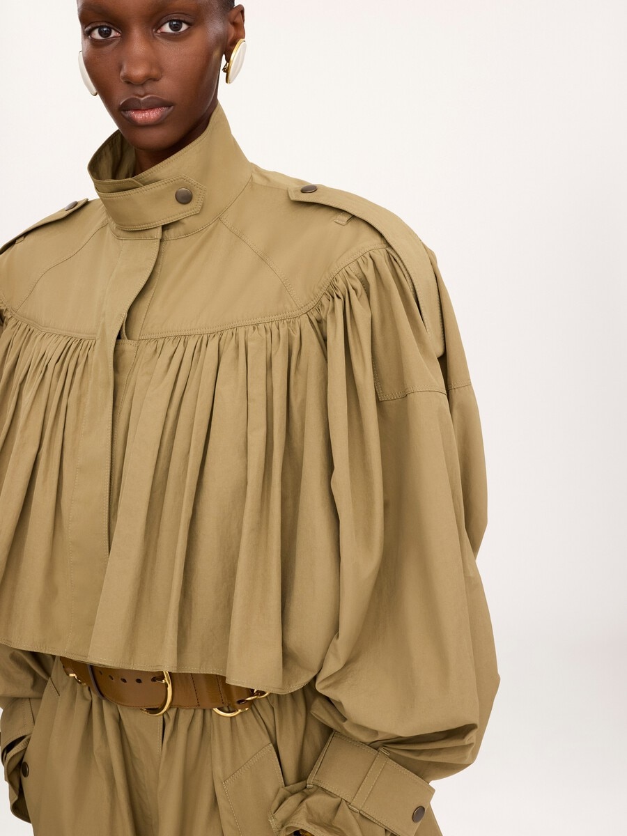 High-neck short trench coat in cotton poplin - 5