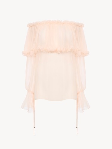 Off-the-shoulder puff-sleeve top in silk mousseline - 1