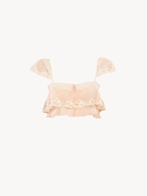 Ruffled bralette in silk mousseline & lace