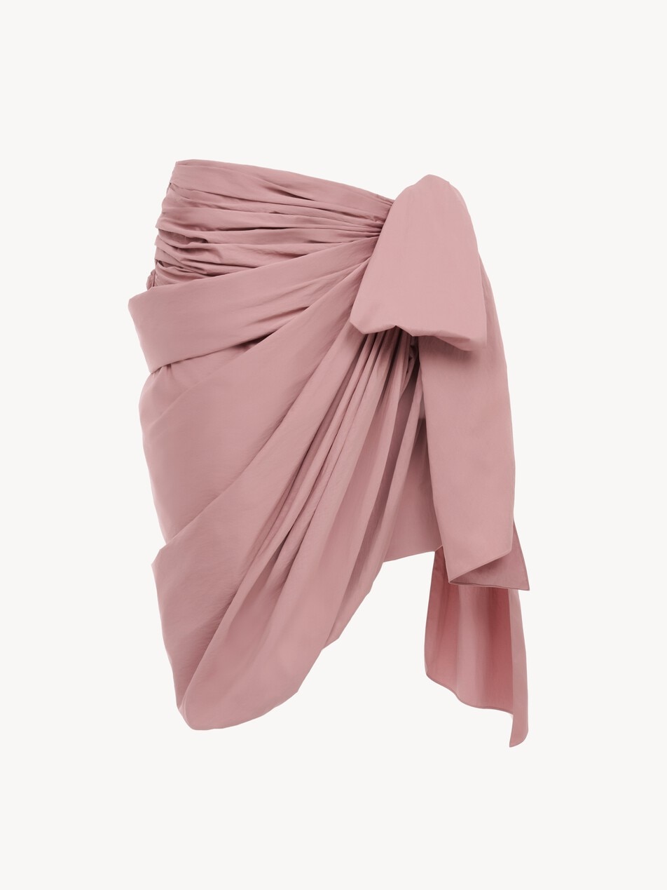 Knee-length wrap skirt in technical satin