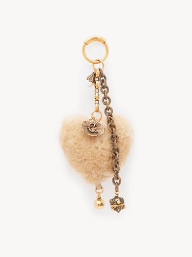 Chlo&eacute; Symbols Heart Shearling bag charm in brass - 1