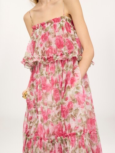 Thin-strap long dress in silk mousseline - 4