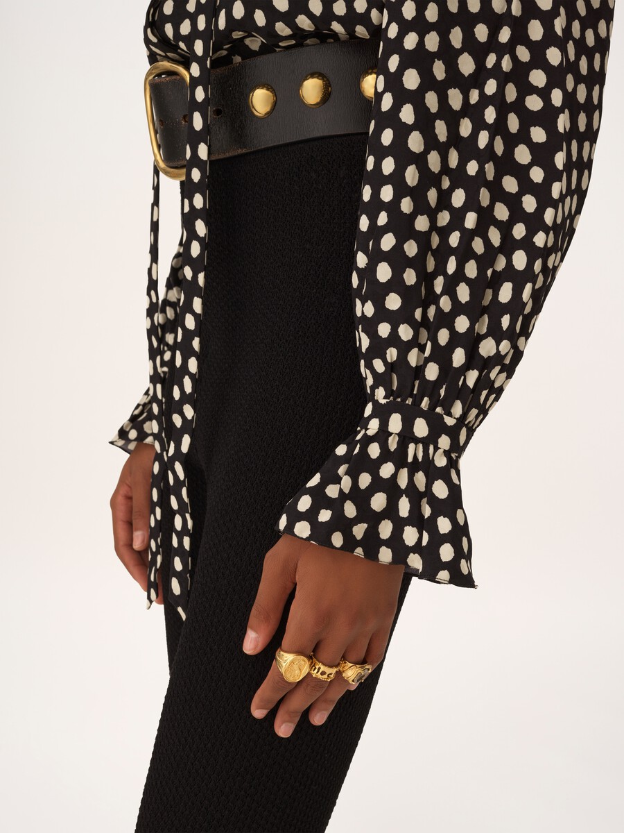 Tie-front ruffled blouse in silk jacquard - 5