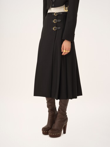 Pleated midi skirt in wool grain de poudre - 6