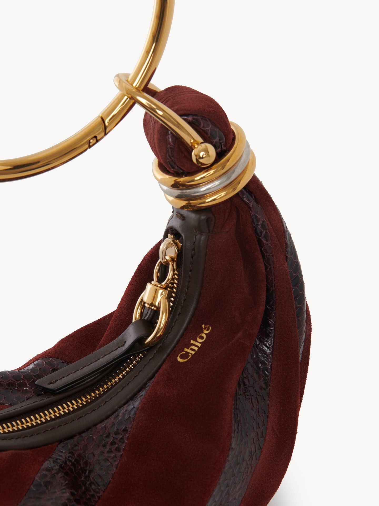 Mini Bracelet Hobo bag in suede leather & snakeskin - 7.0