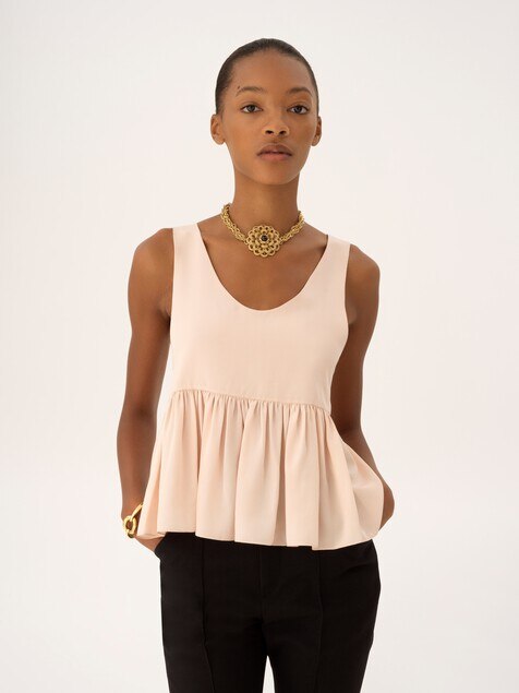 Gathered sleeveless top in cr&ecirc;pe de chine