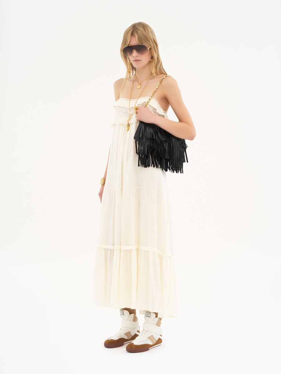 Sleeveless long dress in silk charmeuse - 1