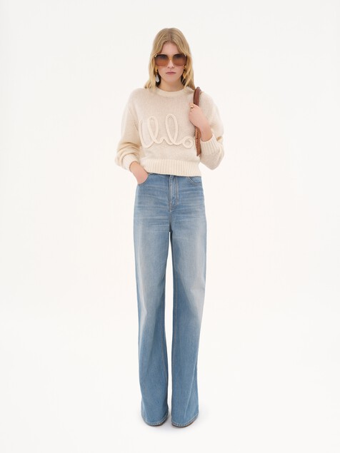 Logo sweater in alpaca wool & silk knit