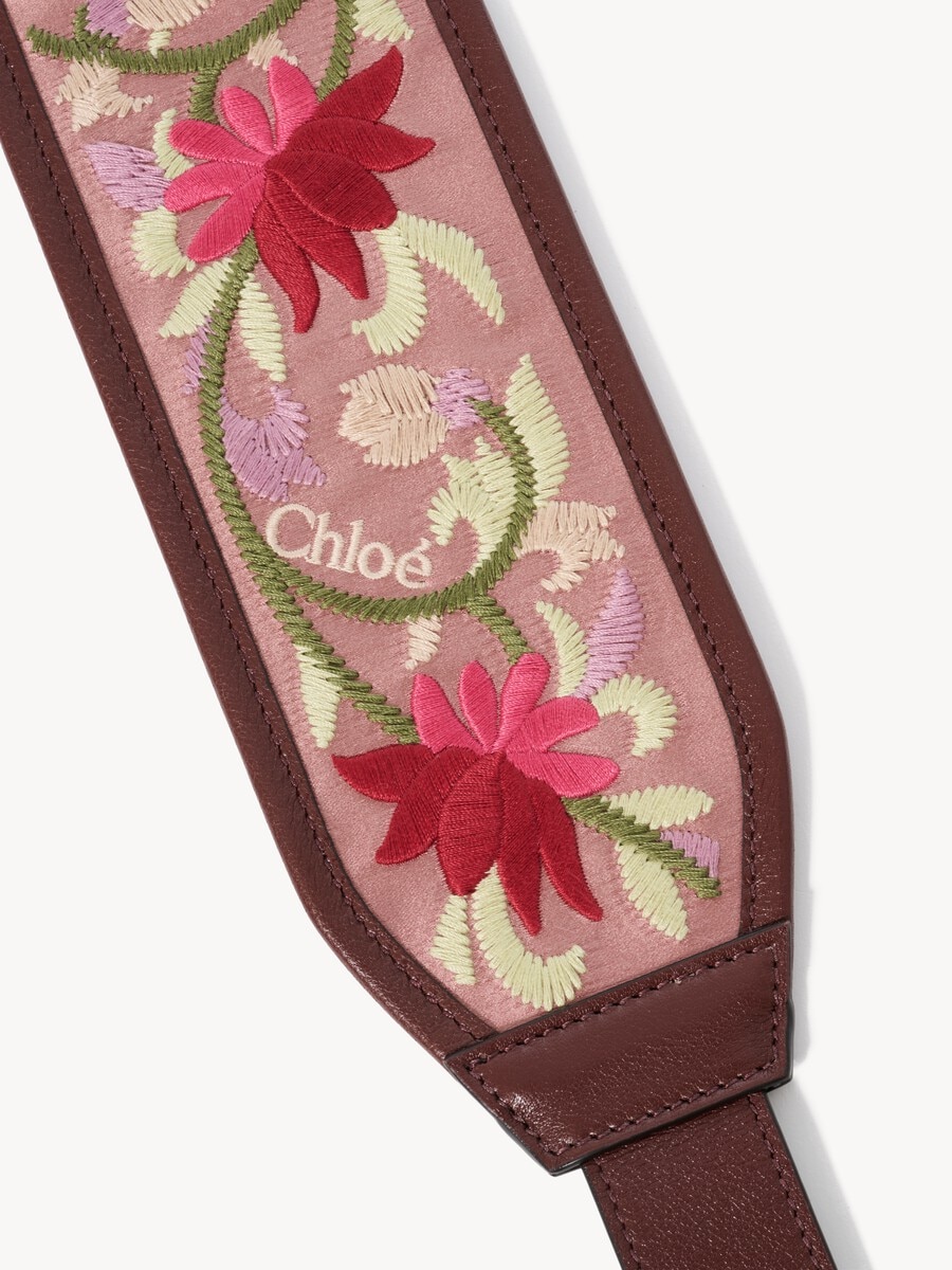 Grained leather strap with floral embroidery - 3