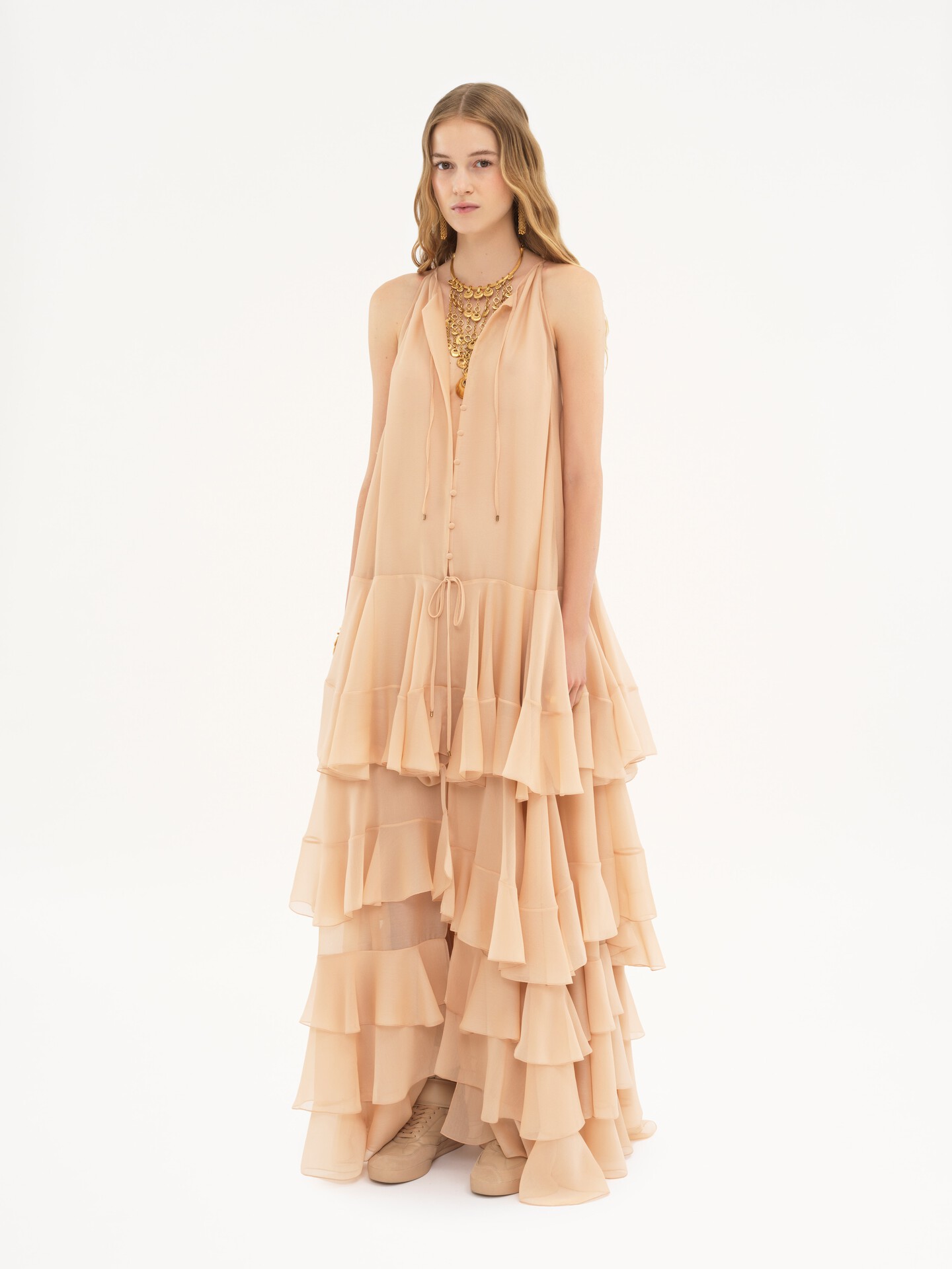 Tiered maxi dress in silk georgette - 3.0