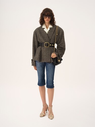 Short riding coat in chevron wool - 3