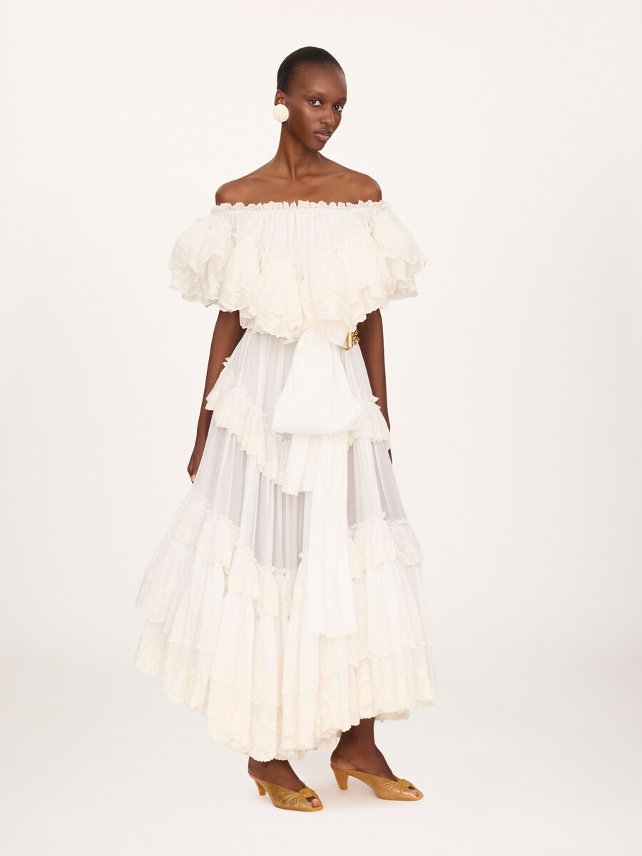 Long ruffled dress in cotton voile - 1