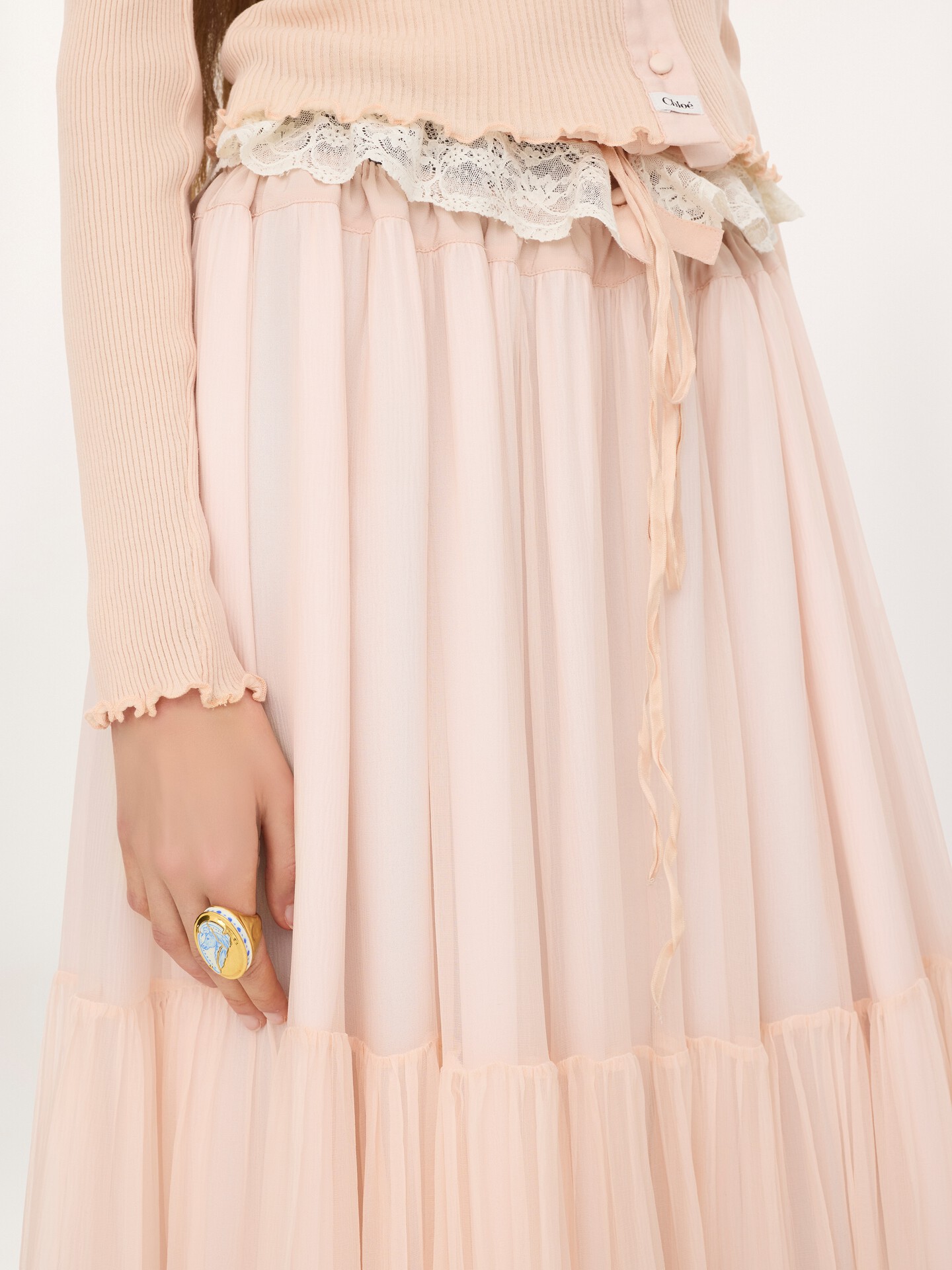 Ruffled long skirt in silk mousseline - 6.0