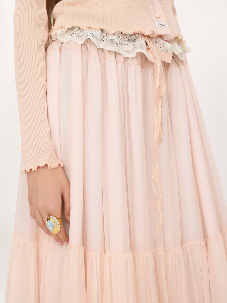 Ruffled long skirt in silk mousseline - 6