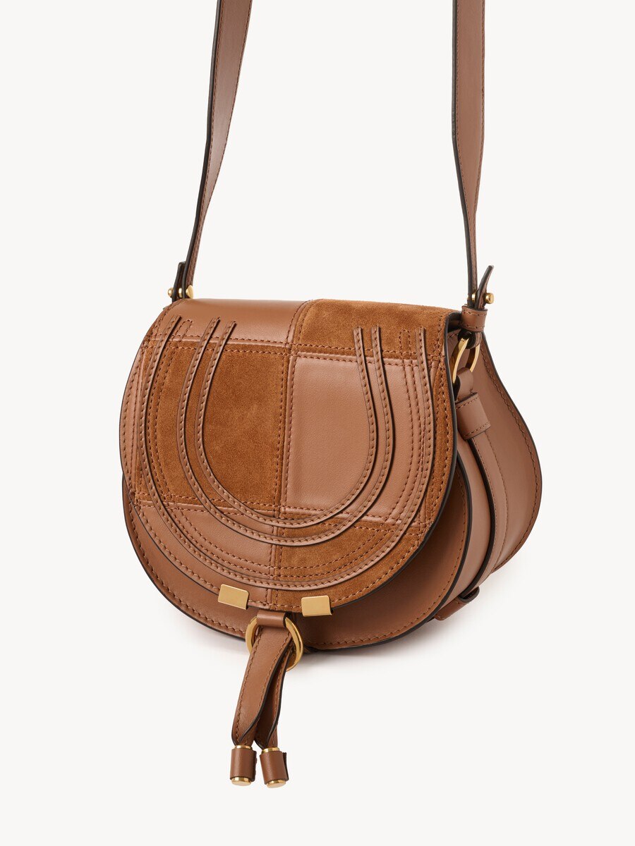 Small Marcie saddle bag in grained & suede leather - 4