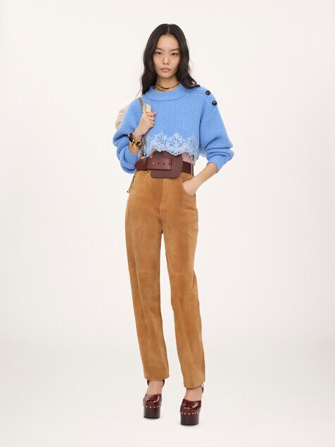 Skinny pants in suede leather