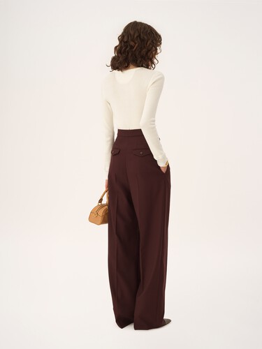 High-rise gathered pants in wool gabardine - 5