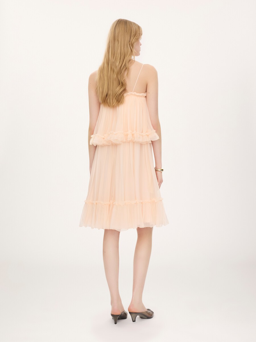Thin-strap mini dress in silk mousseline - 4