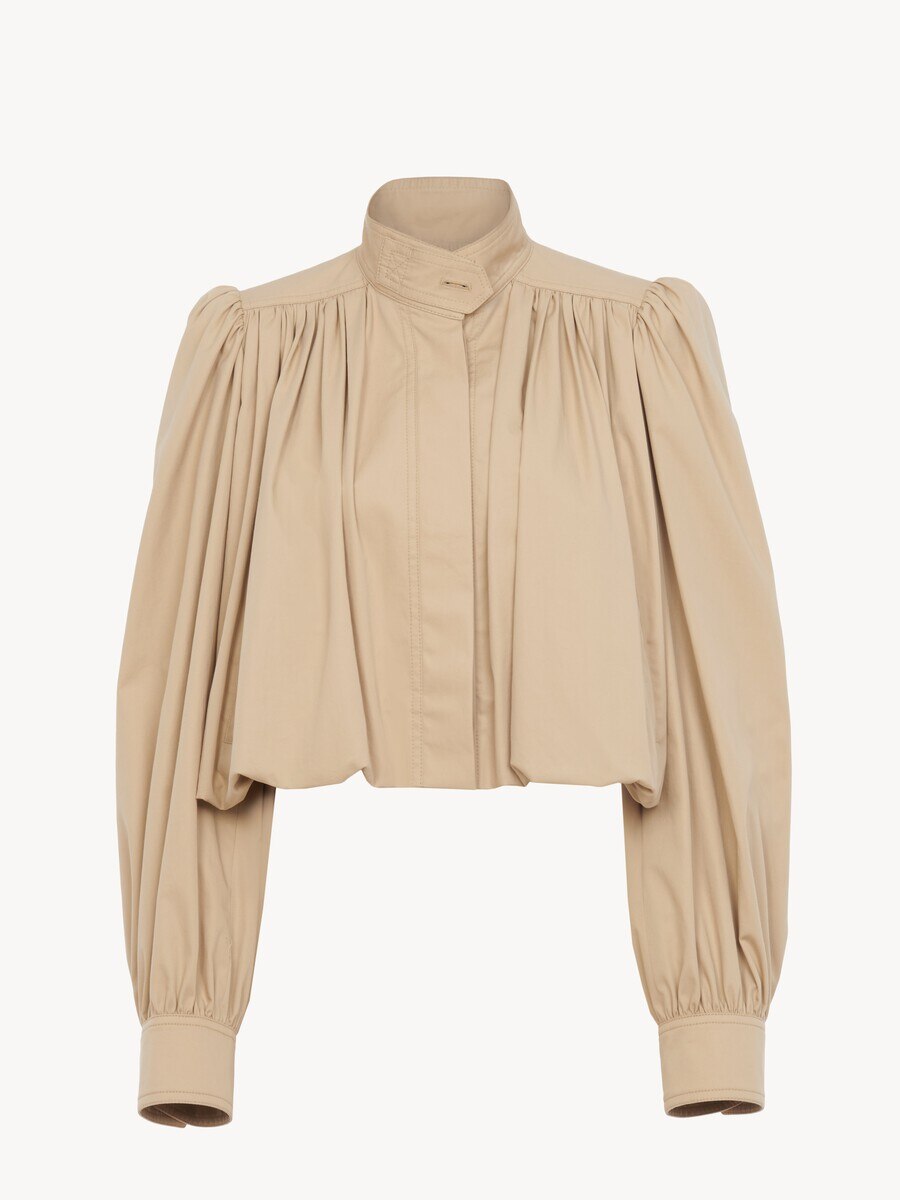 Chaqueta con fruncido globo de gabardina de algod&oacute;n - 1